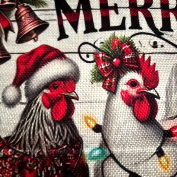 Decorative Country Christmas Merry Christmas Farm Chickens 12"x18" Garden Flag - Picture 3 of 4